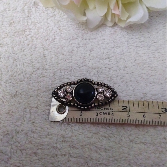 3/$10 🌟 Silver Tone Pin/ Brooch with Black Round Stone and Rhinestones - Picture 7 of 10